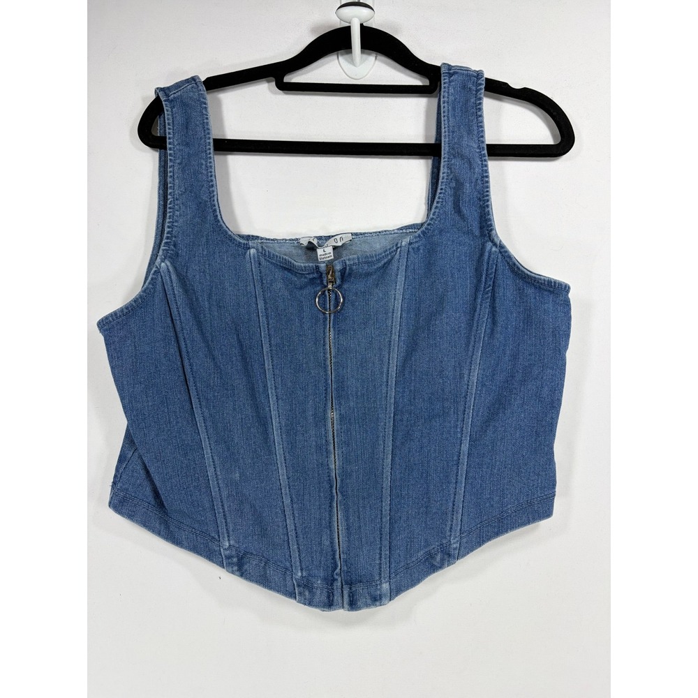 Story On Denim Corset Top Womens L Blue Excellent Zip Front O-Ring ST2030